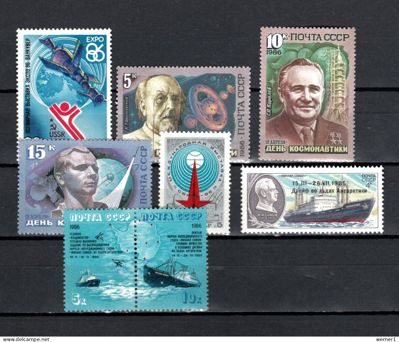 USSR Russia 1986 Space, EXPO '86 Vancouver, Cosmonautic Day, SWJAS '86, Antarctic 8 Stamps MNH - Russie & URSS