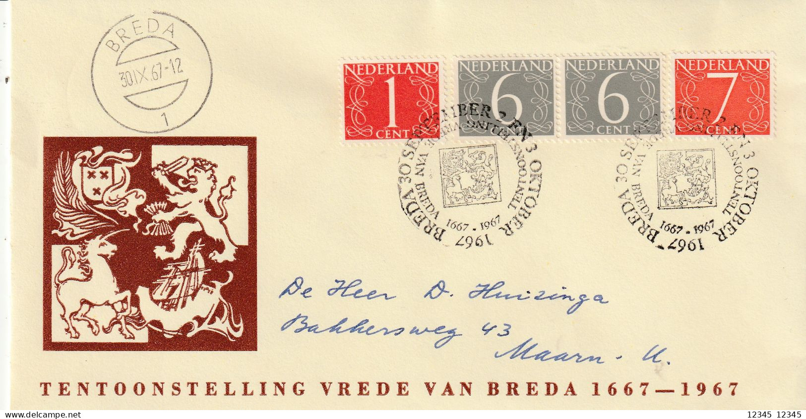 Nederland 1967, Letter Sent To Maarn, Peace Of Breda Exhibition - Brieven En Documenten