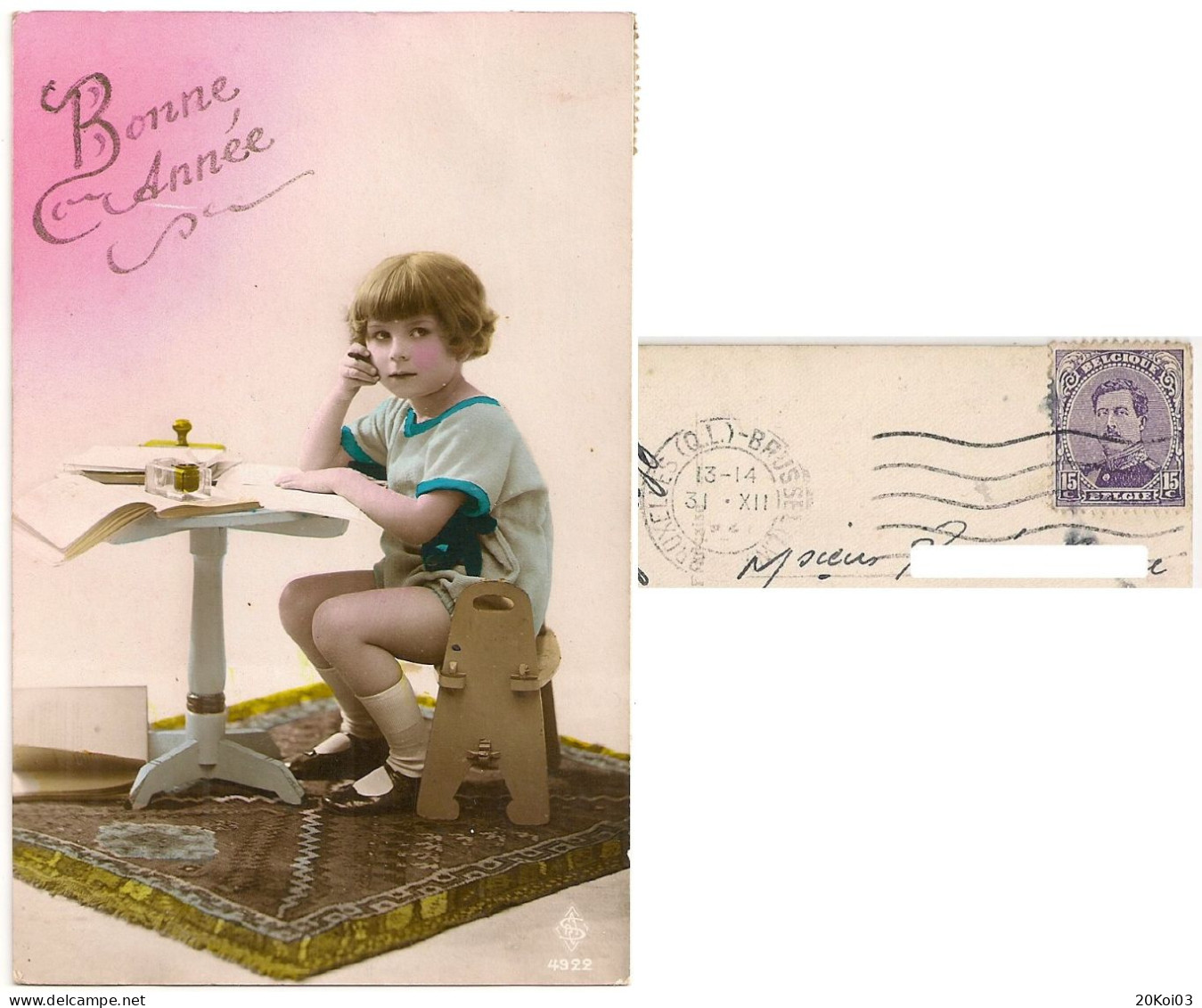 Bonne Année Nouvel An Fête Enfant Petite Fille , ASR 4922_1921 BRUXELLES 31 XII 1921 Timbre 15c, Rebecq Puhain_CPA-TTB - Kindertekeningen