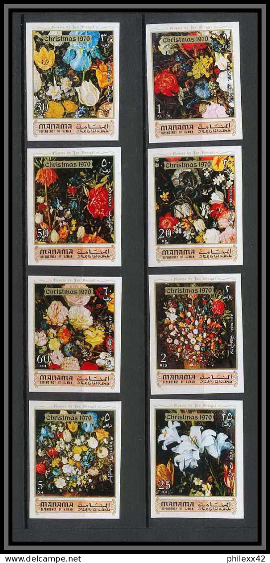 Manama - 3092a/ N°361/368 B Christmas 1971 Fleurs Flowers Tableaux Paintings ** MNH Non Dentelé Imperf - Manama