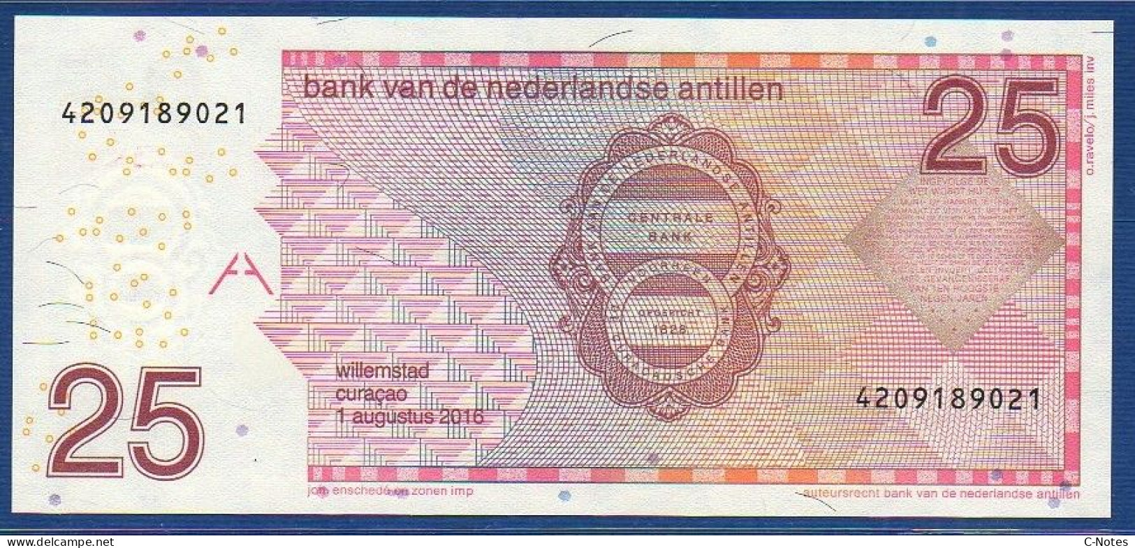 NETHERLANDS ANTILLES - P.29i – 25 Gulden 2016 UNC, S/n 4209189021 - Niederländische Antillen (...-1986)