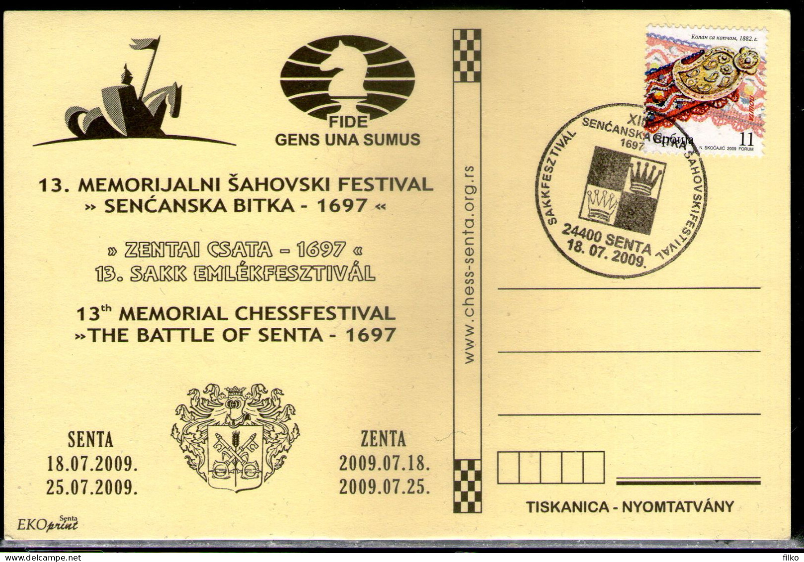 Serbia,2009 Memorial Chessfestival,Senta,18.07/2009 As Scan - Serbien