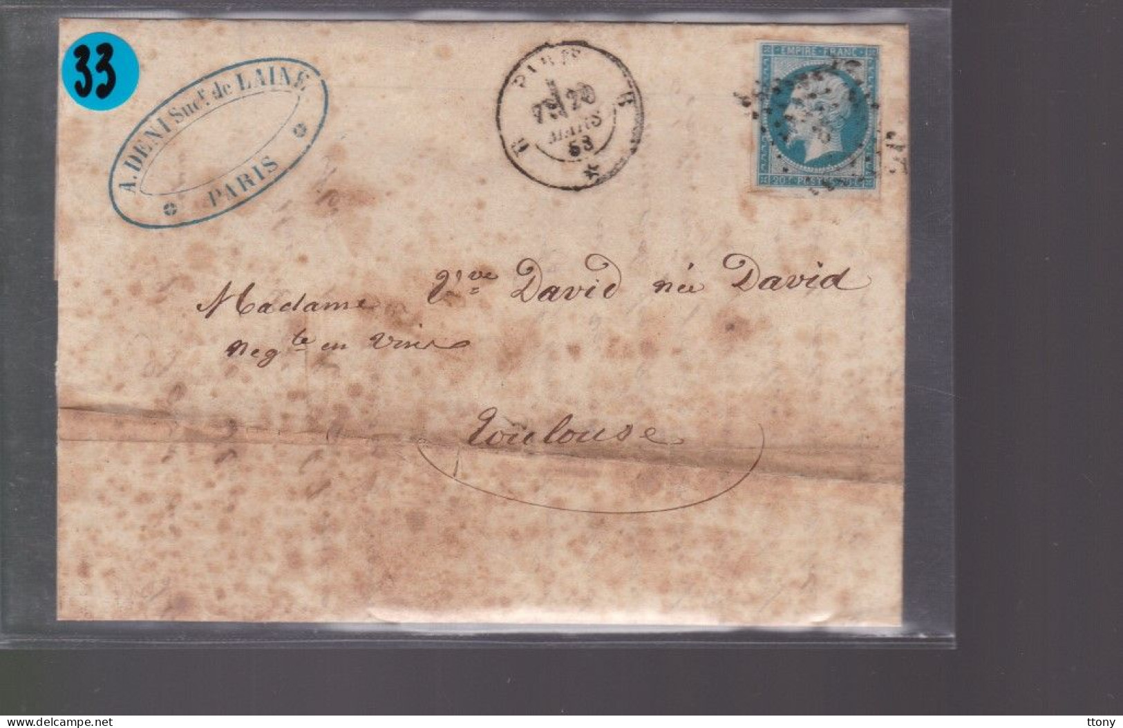 Facture  Courrier  A .Deni   Brevet D' Invention Et Perfectionnement  Gélatine  N° 14 Napoléon III 1858  Pour Toulouse - 1800 – 1899