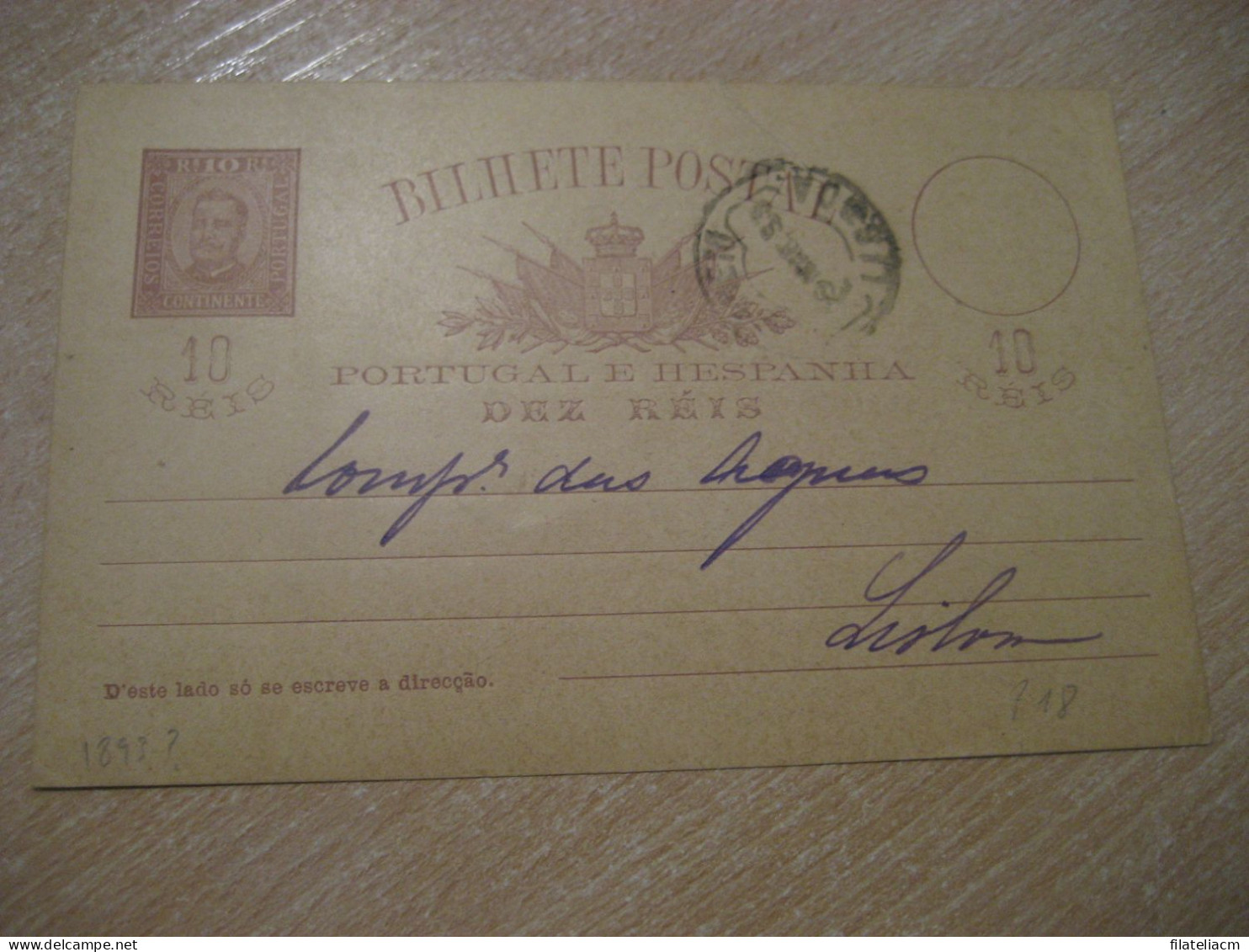 LISBOA 1893 Cancel Slight Folded Bilhete Postal Stationery Card PORTUGAL - Briefe U. Dokumente