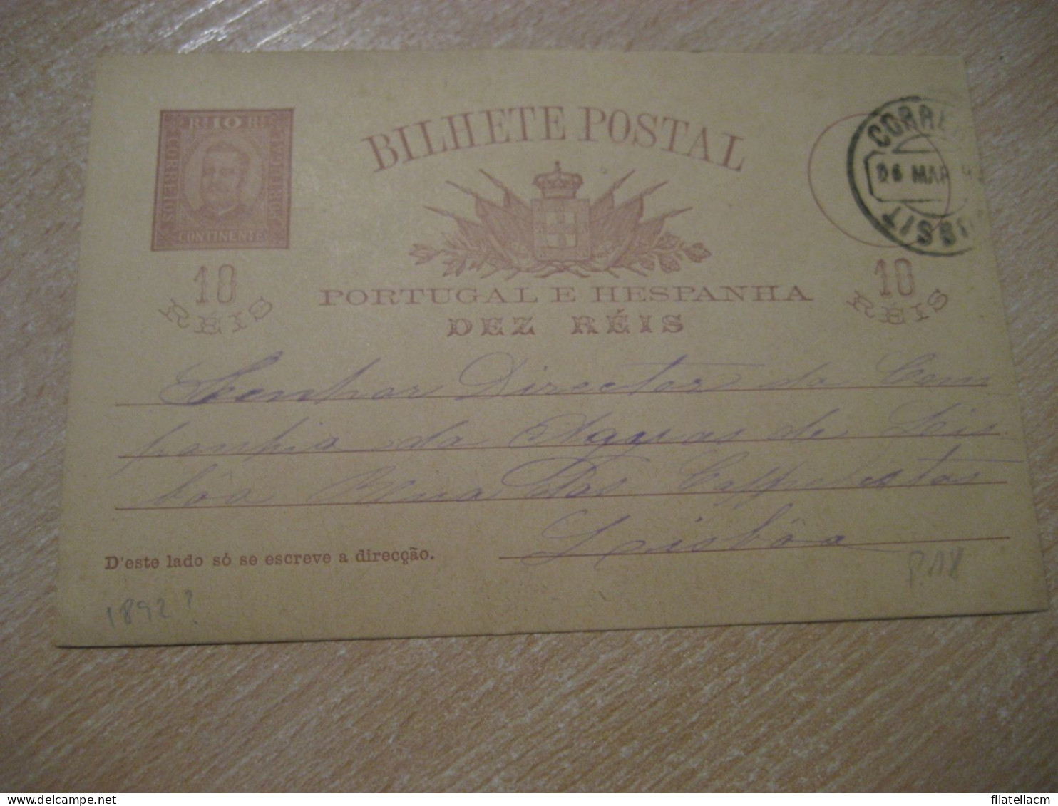 LISBOA 1892 ? Cancel Bilhete Postal Stationery Card PORTUGAL - Briefe U. Dokumente