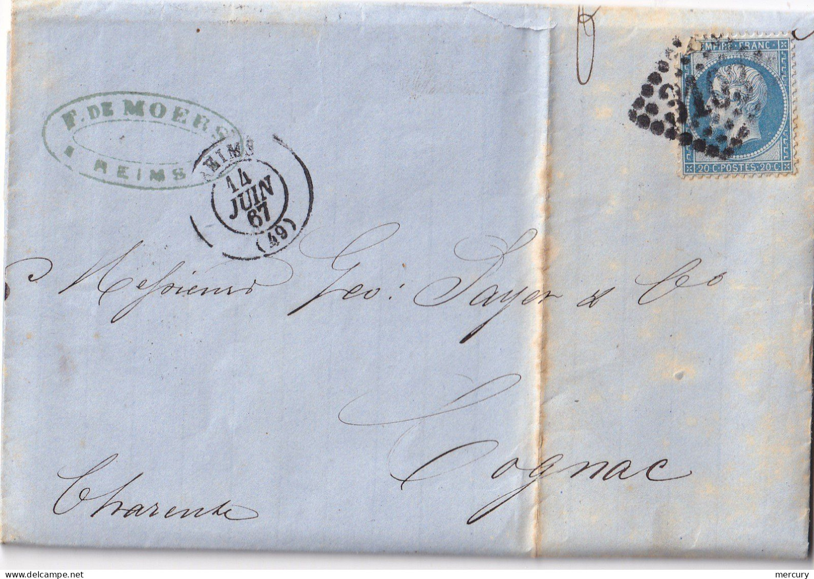 FRANCE - Lettre De Reims Pour Cognac Du 14/6/67  - 1862 Napoléon III