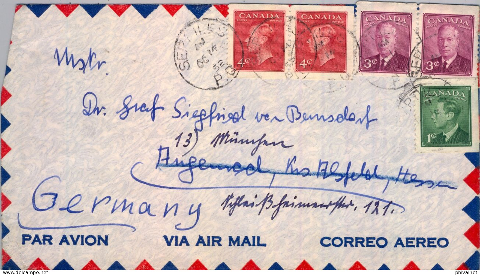 1952 SEVEN ISLAND - ALEMANIA , SOBRE CIRCULADO , CORREO AÉREO - Cartas & Documentos