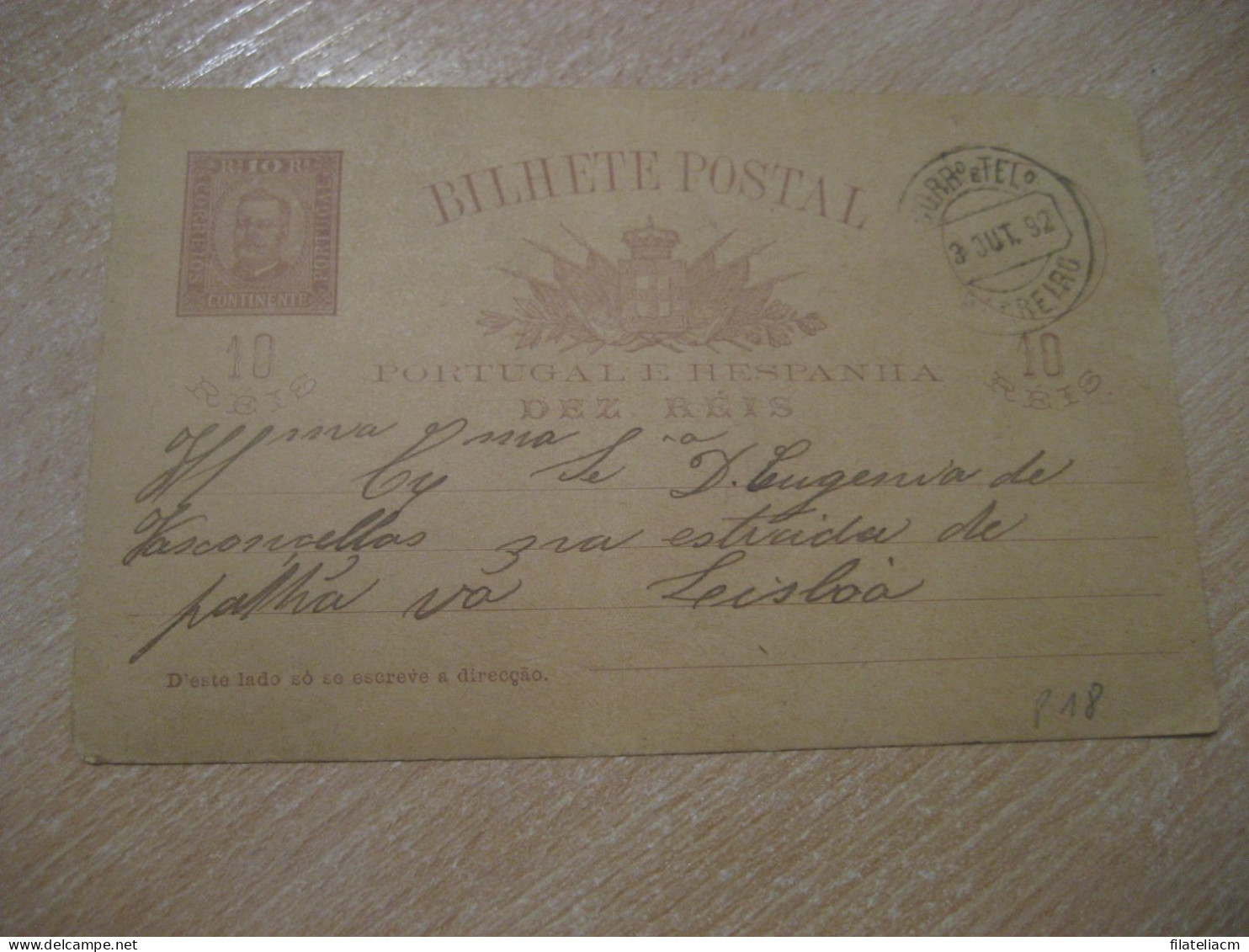 BARREIRO ? 1892 To Lisboa Cancel Bilhete Postal Stationery Card PORTUGAL - Cartas & Documentos