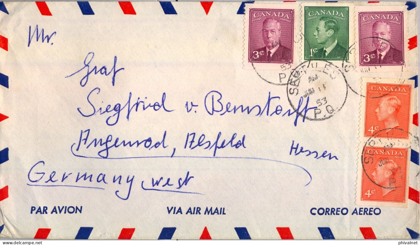 1953 SEVEN ISLAND - HESSEN , SOBRE CIRCULADO , CORREO AÉREO - Cartas & Documentos