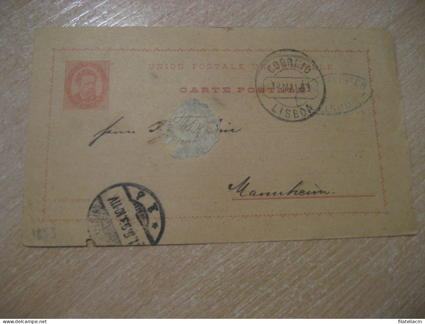 LISBOA 1893 To Mannheim Germany Cancel Slight Damaged UPU Carte Postale Postal Stationery Card PORTUGAL - Briefe U. Dokumente