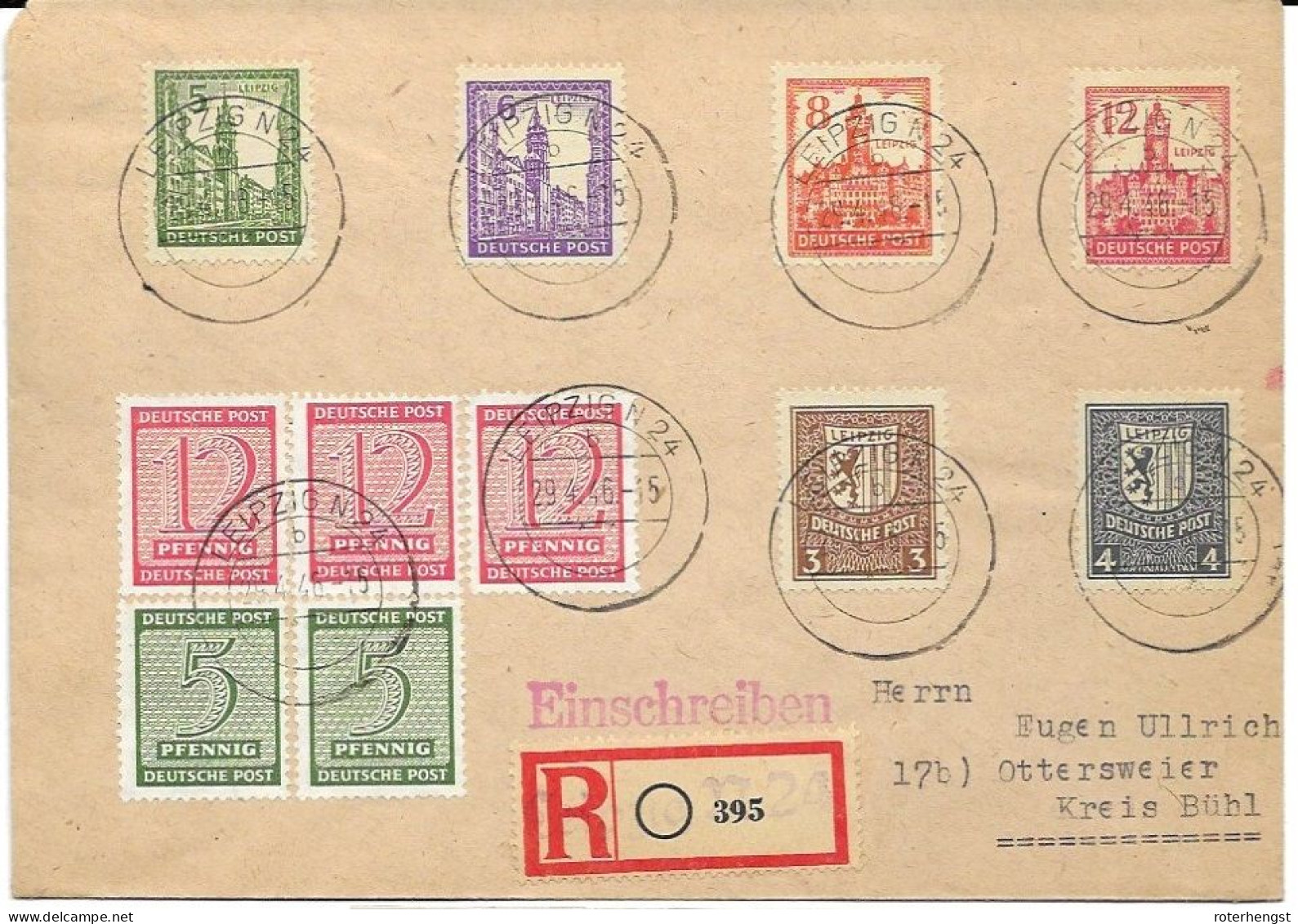 Germany Tp Ottersweier R-letter 1946 West-Saxony Set 95 Euros No Watermark (arrival Cancel On Back) - Storia Postale