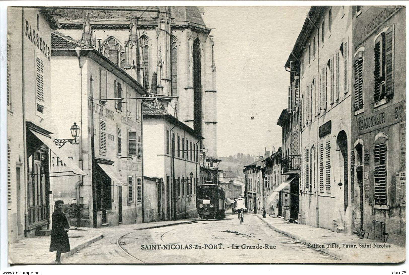 CPA Ecrite En 1917 * SAINT NICOLAS Du (de) PORT La Grande Rue ( Animée Tram Tramway Au Fond ) Edition Tible Bazar - Saint Nicolas De Port