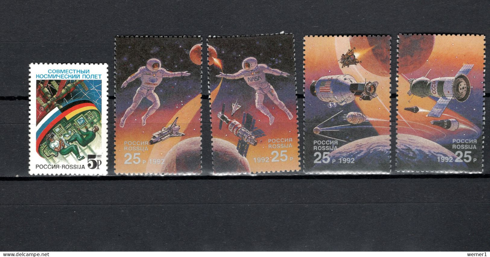 Russia 1992 Space, Russia-Germany Joint Spaceflight, Int. Space Year 5 Stamps MNH - Russia & USSR