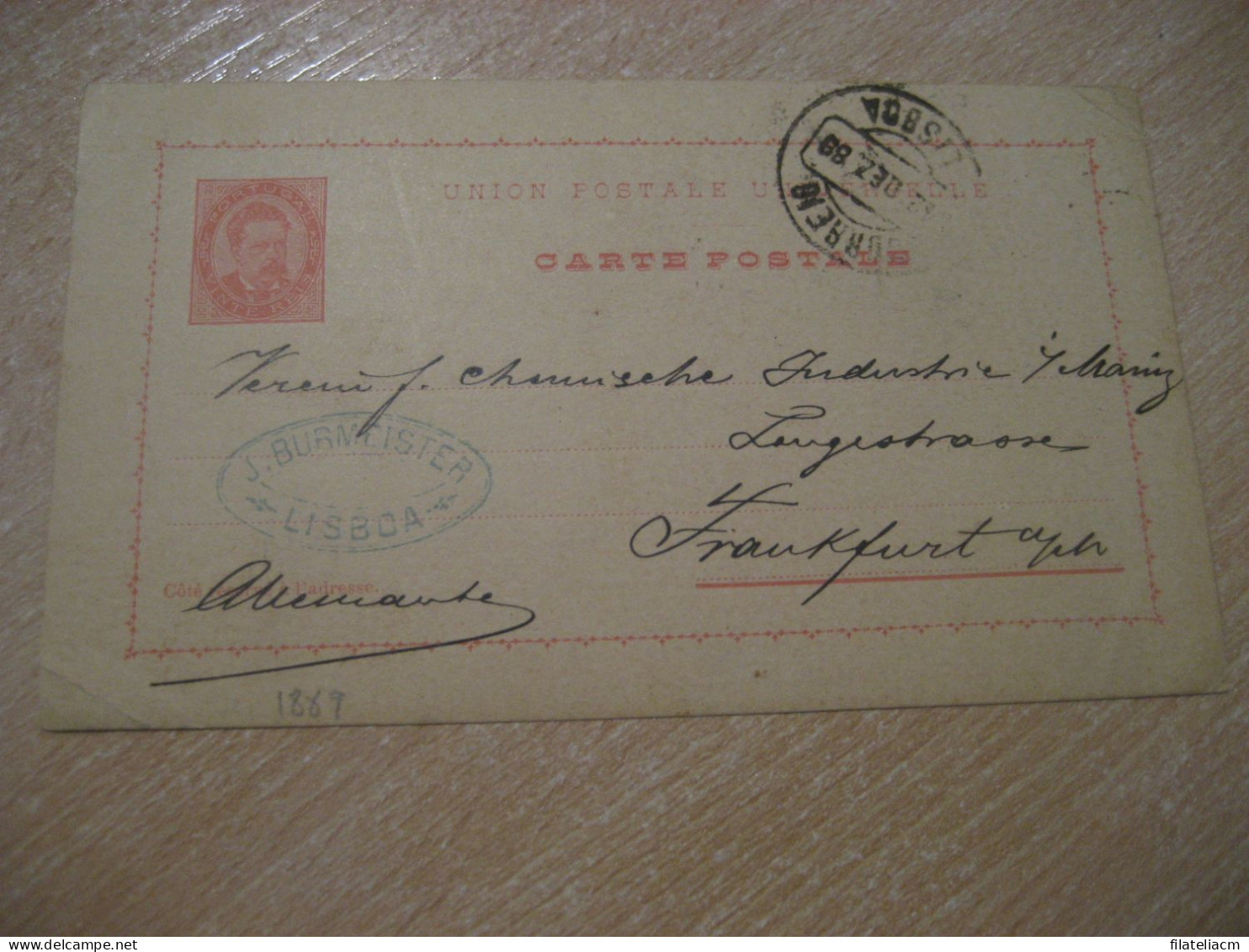 LISBOA 1889 To Frankfurt Germany Cancel UPU Carte Postale Postal Stationery Card PORTUGAL - Brieven En Documenten