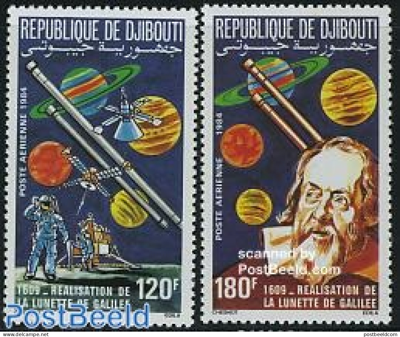 Djibouti 1984 Galilee Telescope 2v, Mint NH, Science - Transport - Astronomy - Space Exploration - Astrología
