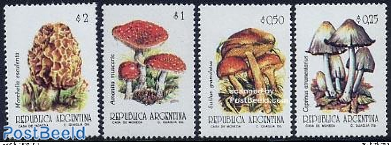 Argentina 1993 Definitives, Mushrooms 4v, Mint NH, Nature - Mushrooms - Ongebruikt