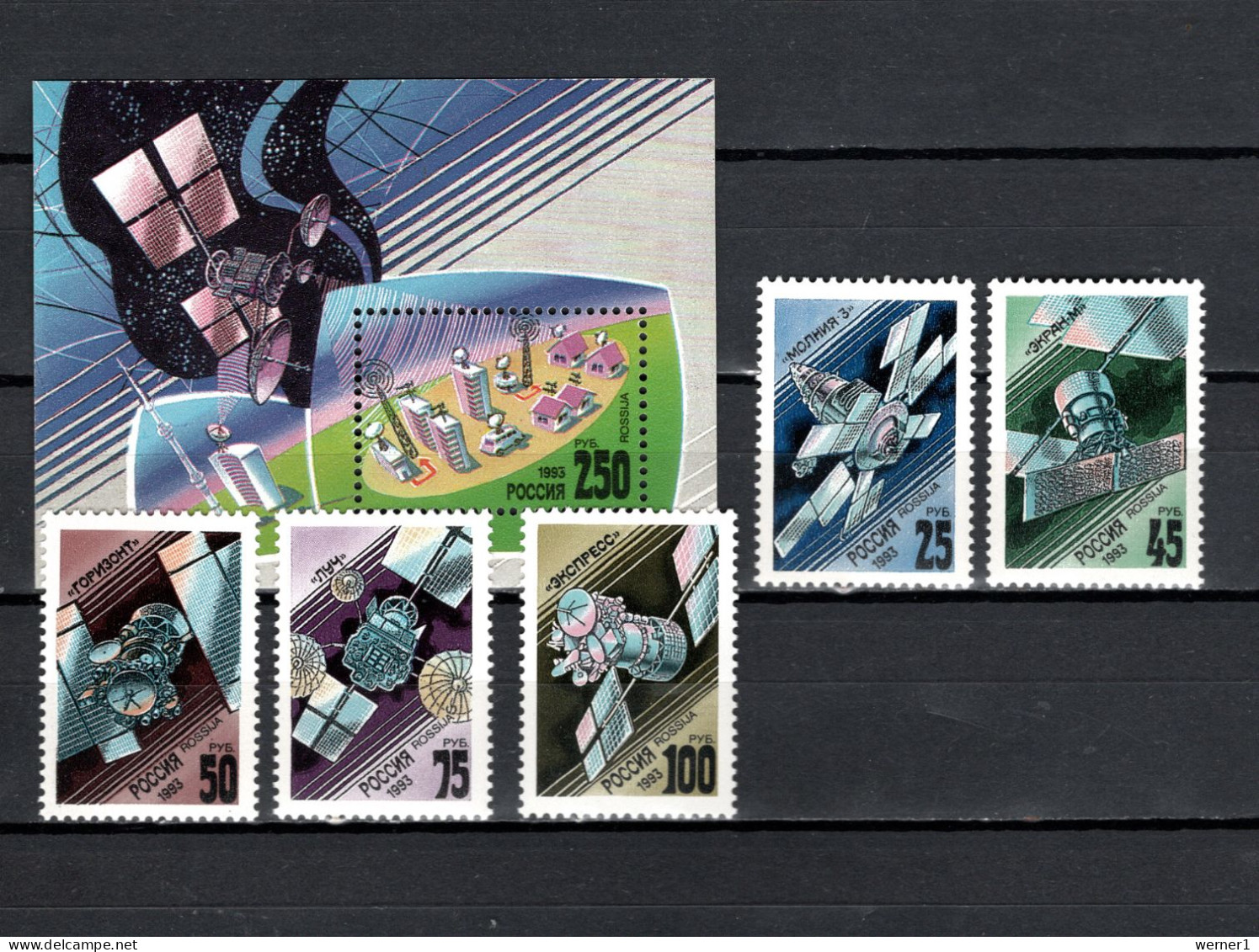 Russia 1993 Space, Satellites Set Of 5 + S/s MNH - Rusland En USSR