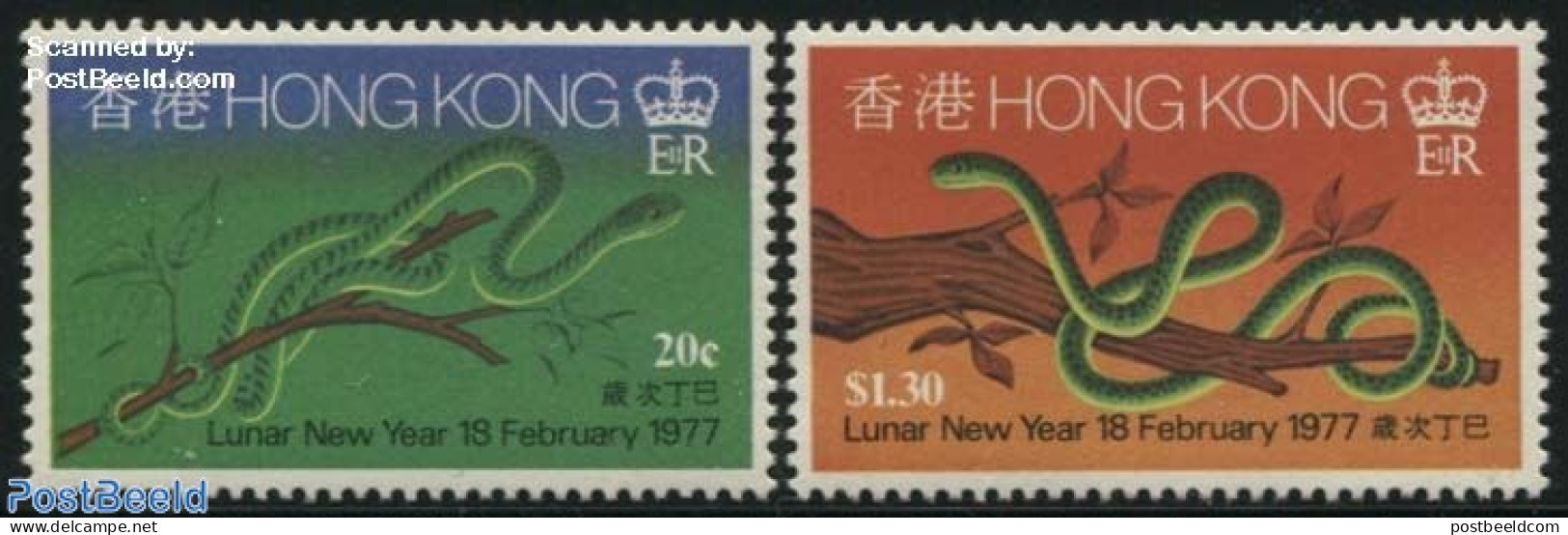 Hong Kong 1977 Year Of The Snake 2v, Mint NH, Nature - Various - Reptiles - Snakes - New Year - Nuovi