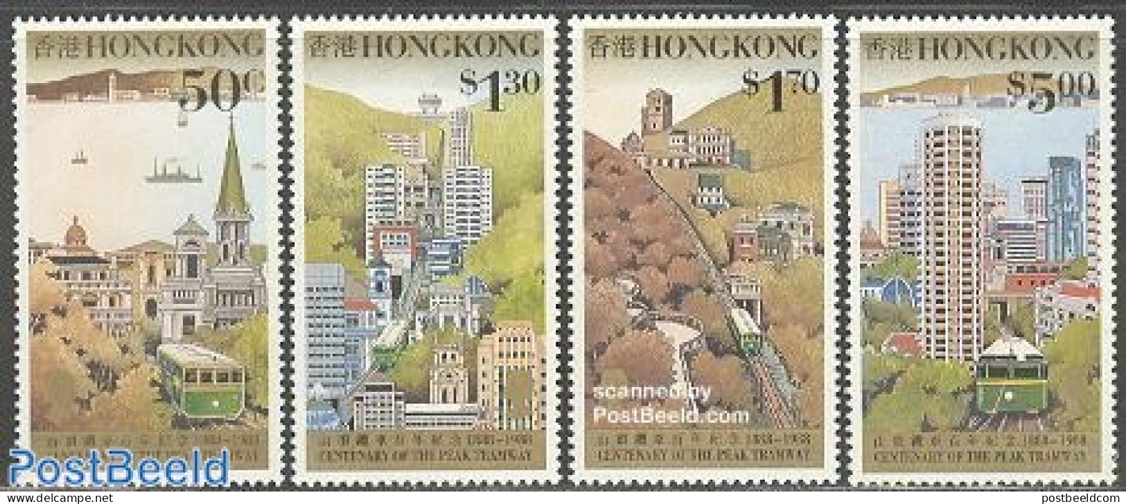 Hong Kong 1988 Peak Tramway 4v, Mint NH, Transport - Railways - Trams - Art - Modern Architecture - Unused Stamps