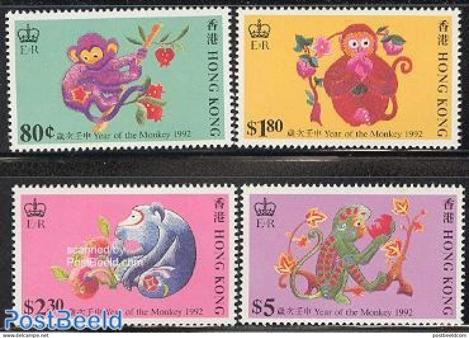 Hong Kong 1992 Year Of The Monkey 4v, Mint NH, Nature - Various - Monkeys - New Year - Unused Stamps