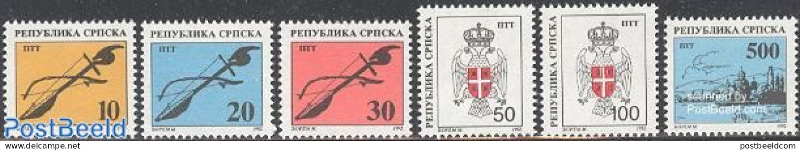 Bosnia Herzegovina - Serbian Adm. 1993 Definitives 6v, Mint NH, History - Performance Art - Religion - Coat Of Arms - .. - Music