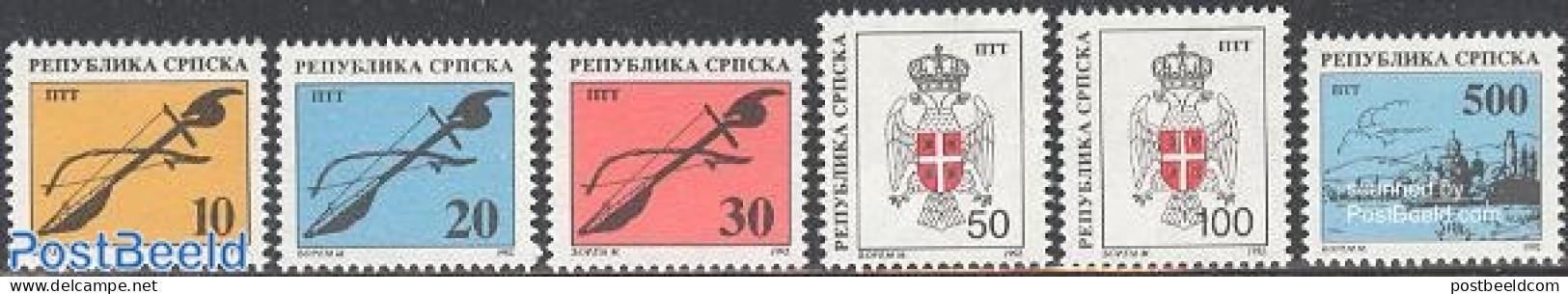 Bosnia Herzegovina - Serbian Adm. 1993 Definitives 6v, Mint NH, History - Performance Art - Religion - Coat Of Arms - .. - Musik