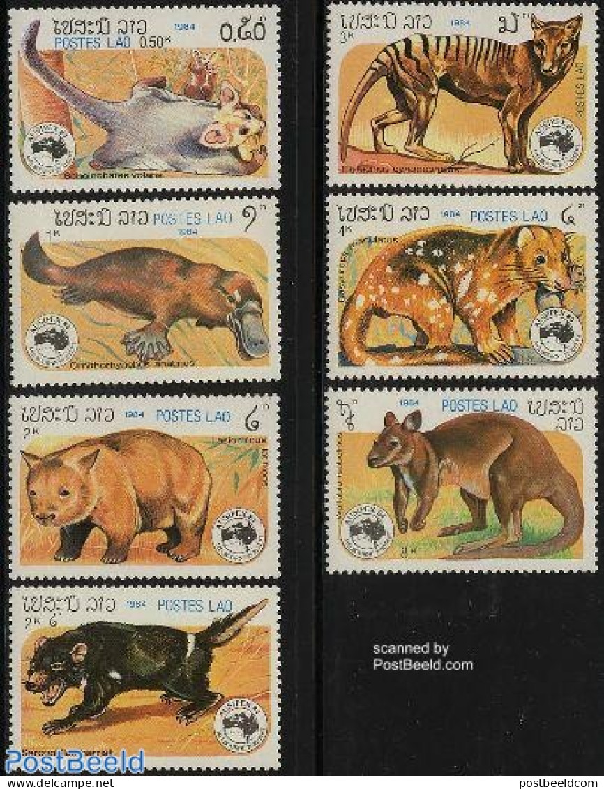 Laos 1984 Ausipex, Animals 7v, Mint NH, Nature - Various - Animals (others & Mixed) - Philately - Maps - Geografia