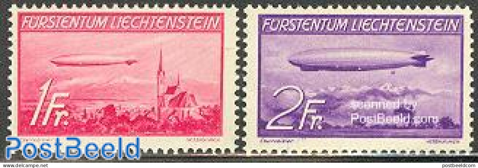 Liechtenstein 1936 Zeppelins 2v, Unused (hinged), Transport - Zeppelins - Neufs