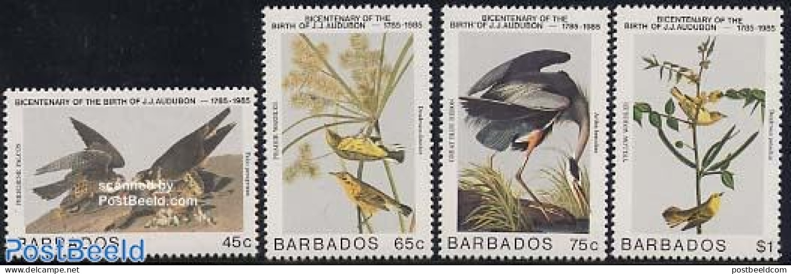 Barbados 1985 J.J. Audubon 4v, Mint NH, Nature - Birds - Barbades (1966-...)