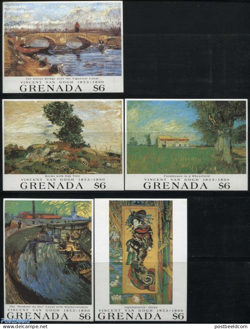 Grenada 1991 Vincent Van Gogh 5 S/s, Mint NH, Art - Bridges And Tunnels - Modern Art (1850-present) - Paintings - Vinc.. - Puentes