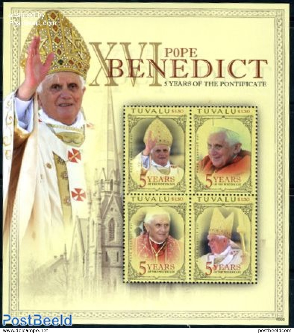 Tuvalu 2010 Pope Benedict XVI 4v M/s, Mint NH, Religion - Pope - Religion - Päpste