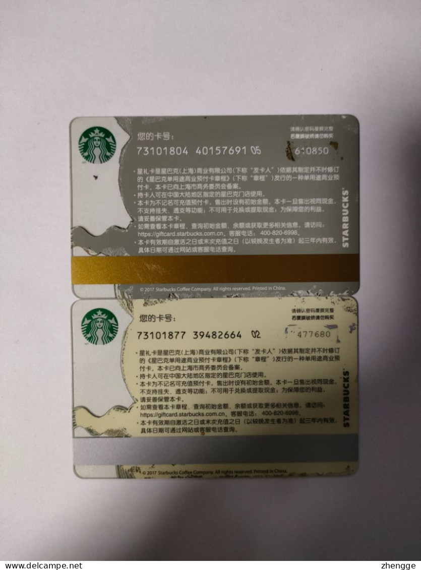 China Gift Cards, Starbucks, 2017, (2pcs) - Tarjetas De Regalo