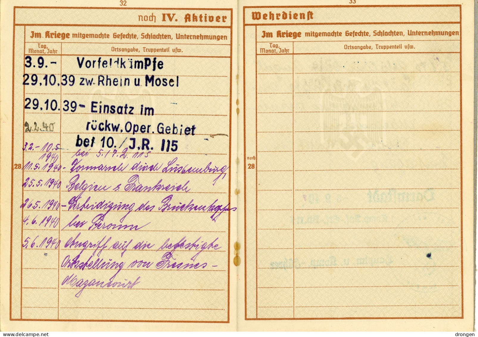Wehrpass 33 Inf. Div. Tué Le 5 Juin 40 à Villers-Carbonnel - Somme - 1939-45
