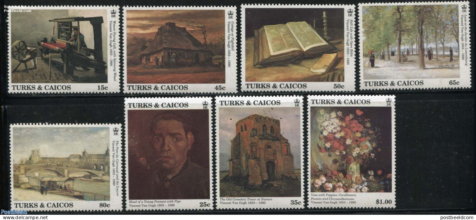 Turks And Caicos Islands 1991 Vincent Van Gogh 8v, Mint NH, Art - Bridges And Tunnels - Modern Art (1850-present) - Vi.. - Bruggen
