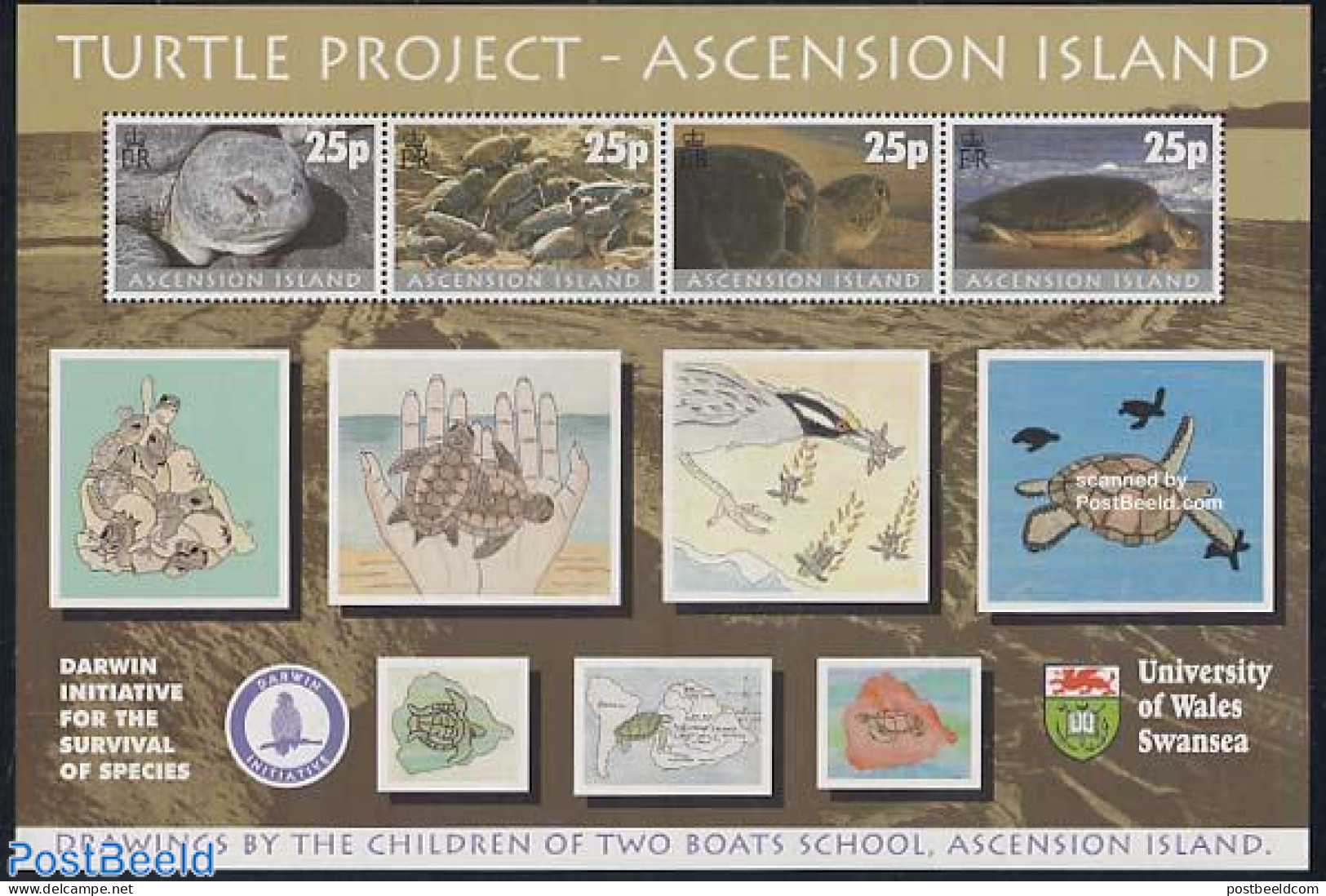 Ascension 2000 Turtles S/s, Mint NH, Nature - Various - Reptiles - Turtles - Maps - Art - Children Drawings - Geographie