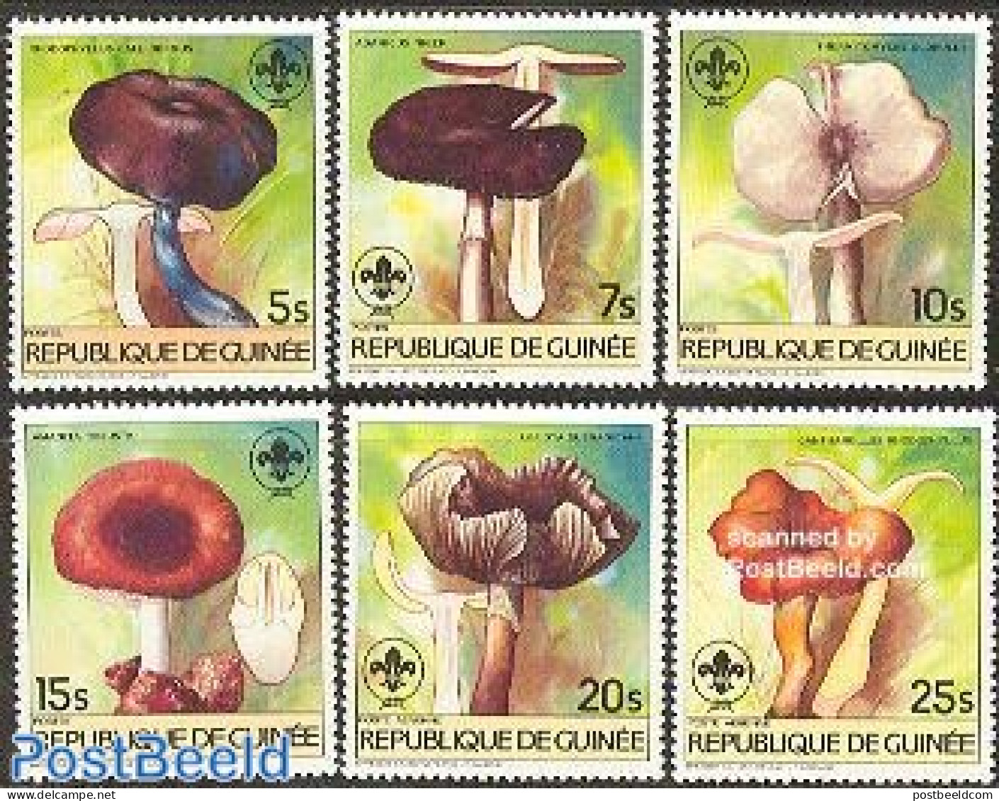 Guinea, Republic 1985 Mushrooms 6v, Mint NH, Nature - Sport - Mushrooms - Scouting - Paddestoelen