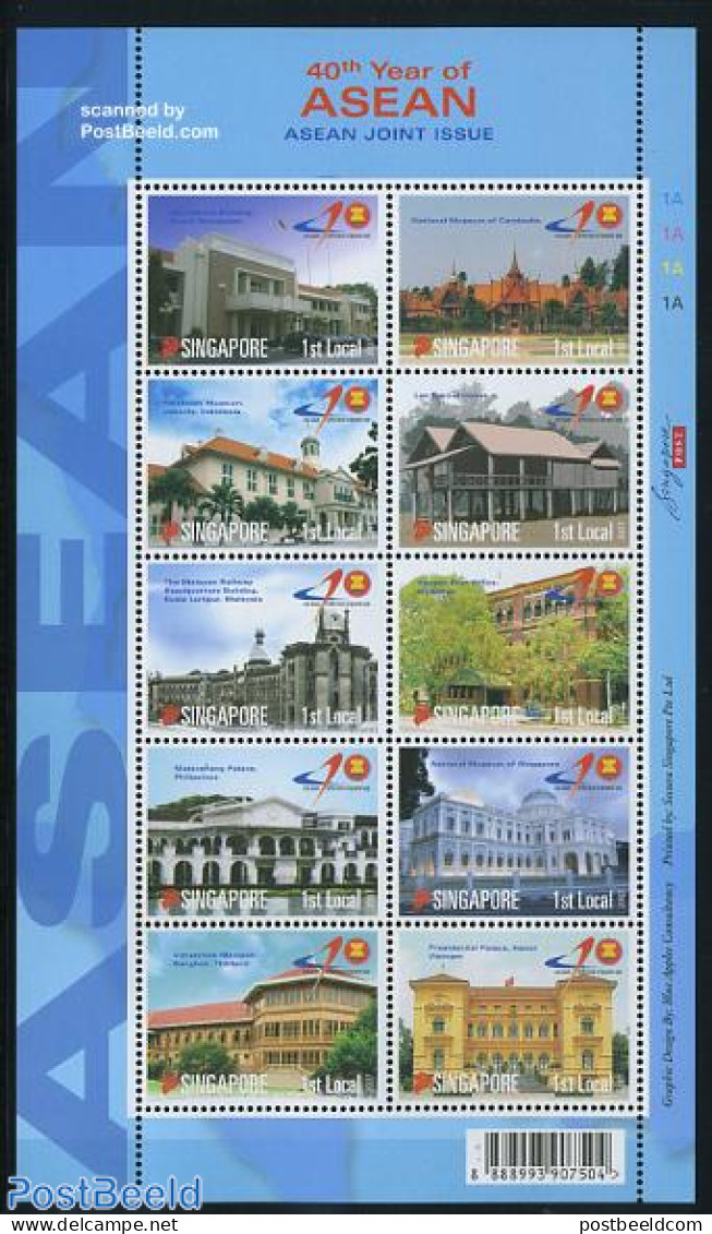 Singapore 2007 40 Years ASEAN Joint Stamp Issue 10v M/s, Mint NH, Various - Joint Issues - Art - Architecture - Gemeinschaftsausgaben