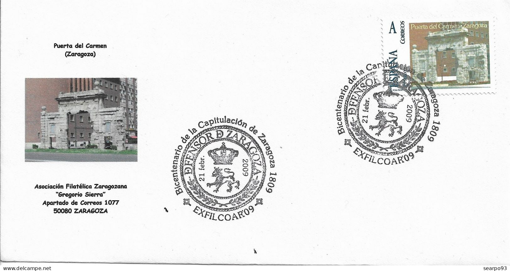 SPAIN. POSTMARK. ZARAGOZA 2009. PUERTA DEL CARMEN - Autres & Non Classés