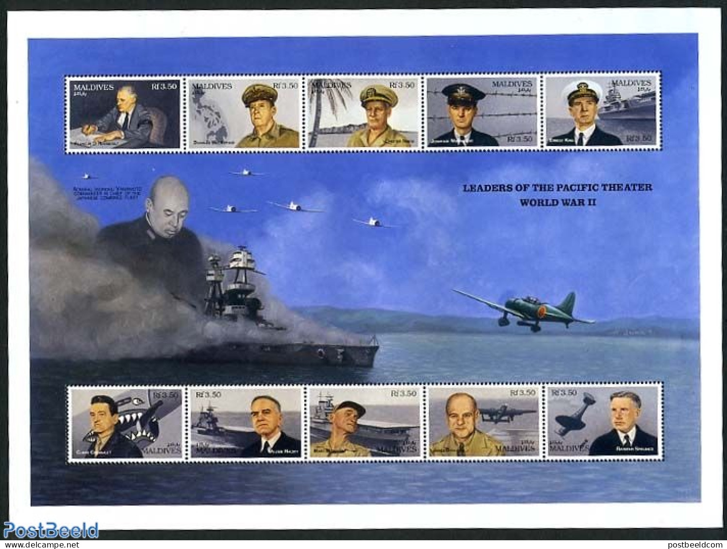 Maldives 1991 Pearl Harbour Attack 10v M/s, Mint NH, History - Transport - World War II - Aircraft & Aviation - Ships .. - WW2 (II Guerra Mundial)