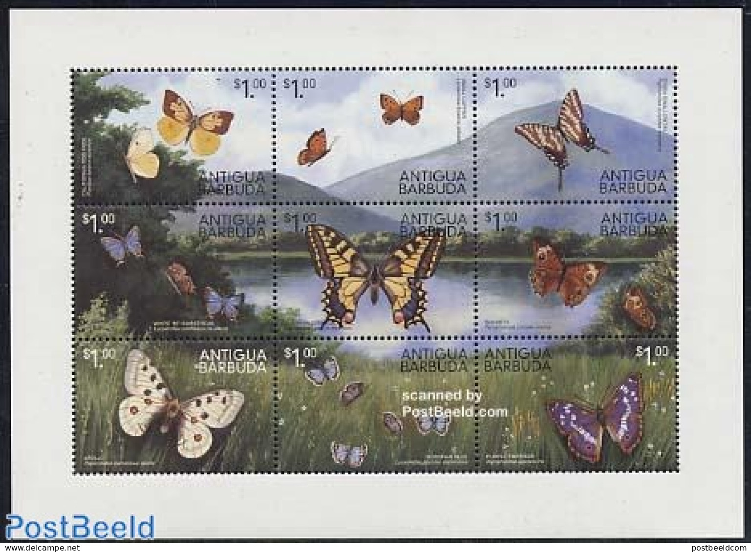 Antigua & Barbuda 1999 Butterflies 9v M/s, Mint NH, Nature - Butterflies - Antigua En Barbuda (1981-...)