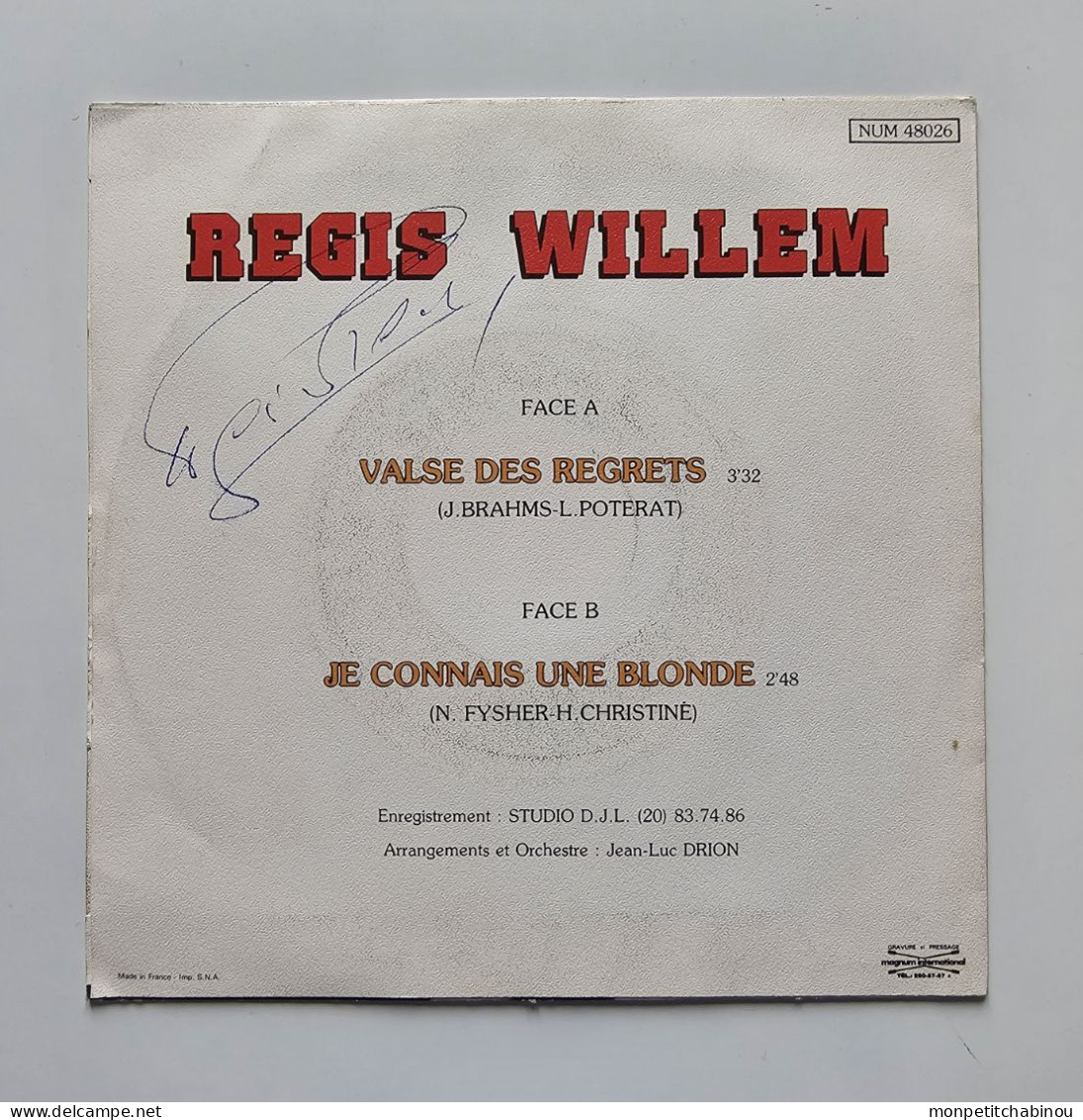 45T REGIS WILLEM : Valse Des Regrets - Autres - Musique Française