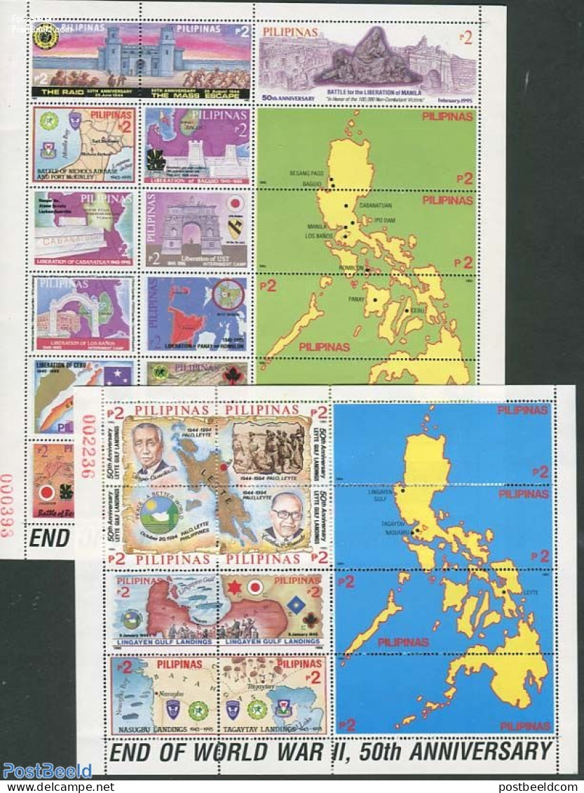 Philippines 1995 End Of World War II 2 S/s, Mint NH, History - Various - World War II - Maps - WW2 (II Guerra Mundial)
