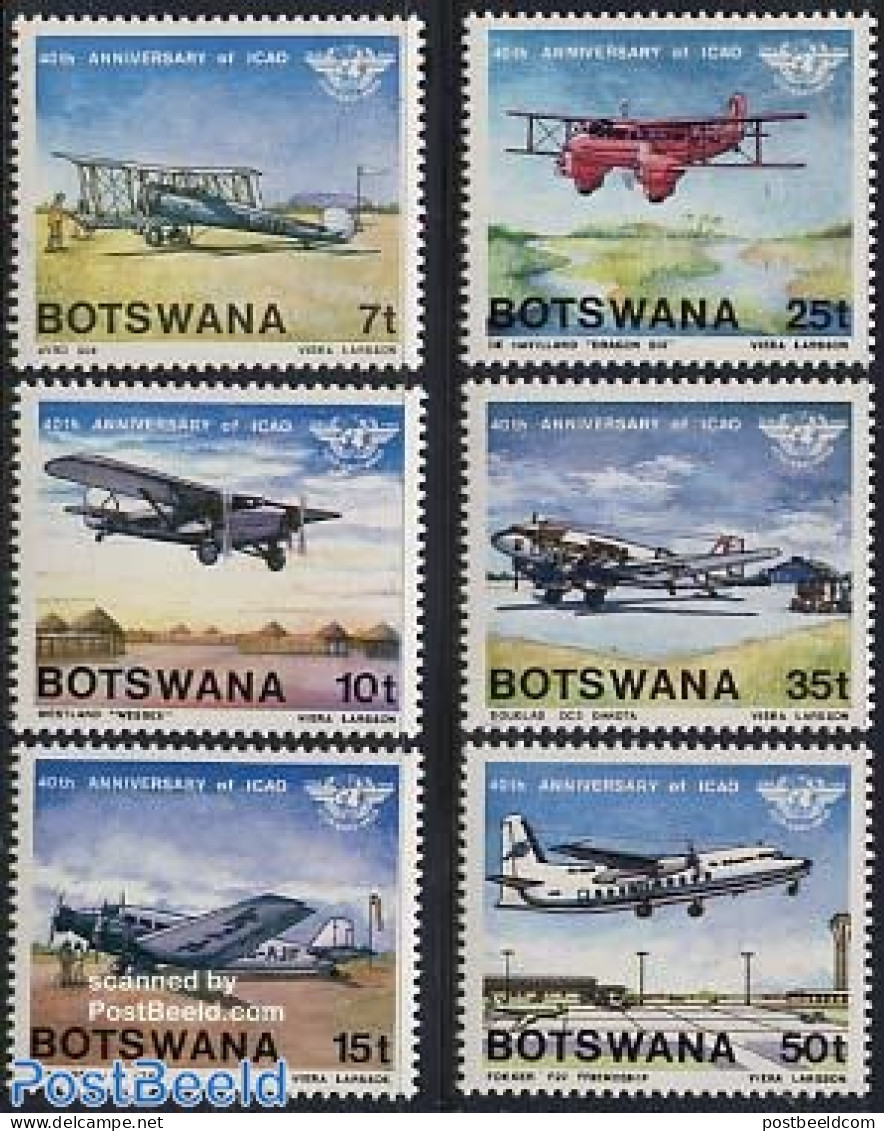 Botswana 1984 I.C.A.O. 6v, Mint NH, Transport - Automobiles - Fokker Airplanes - Aircraft & Aviation - Auto's