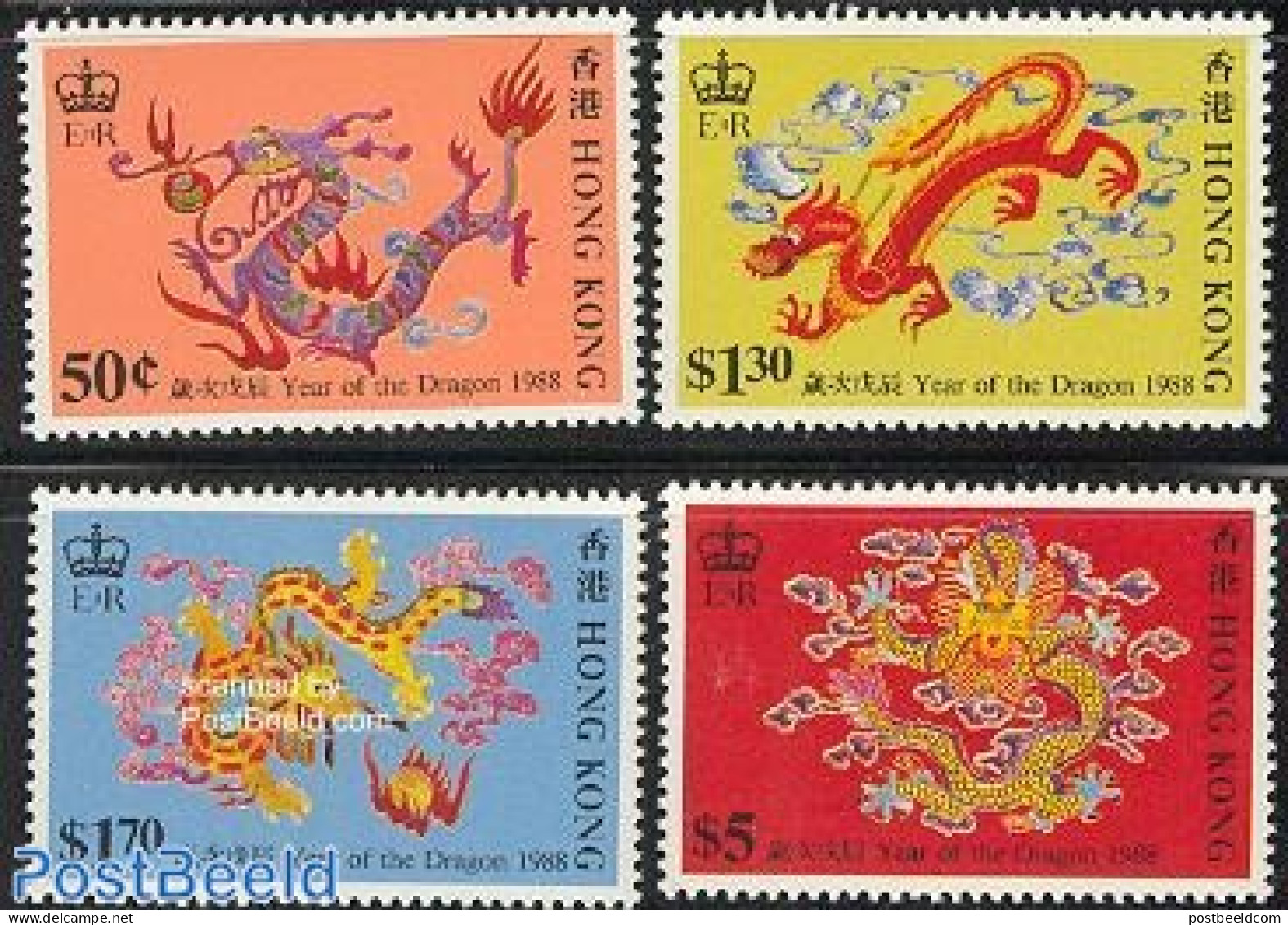 Hong Kong 1988 Year Of The Dragon 4v, Mint NH, Various - New Year - Neufs