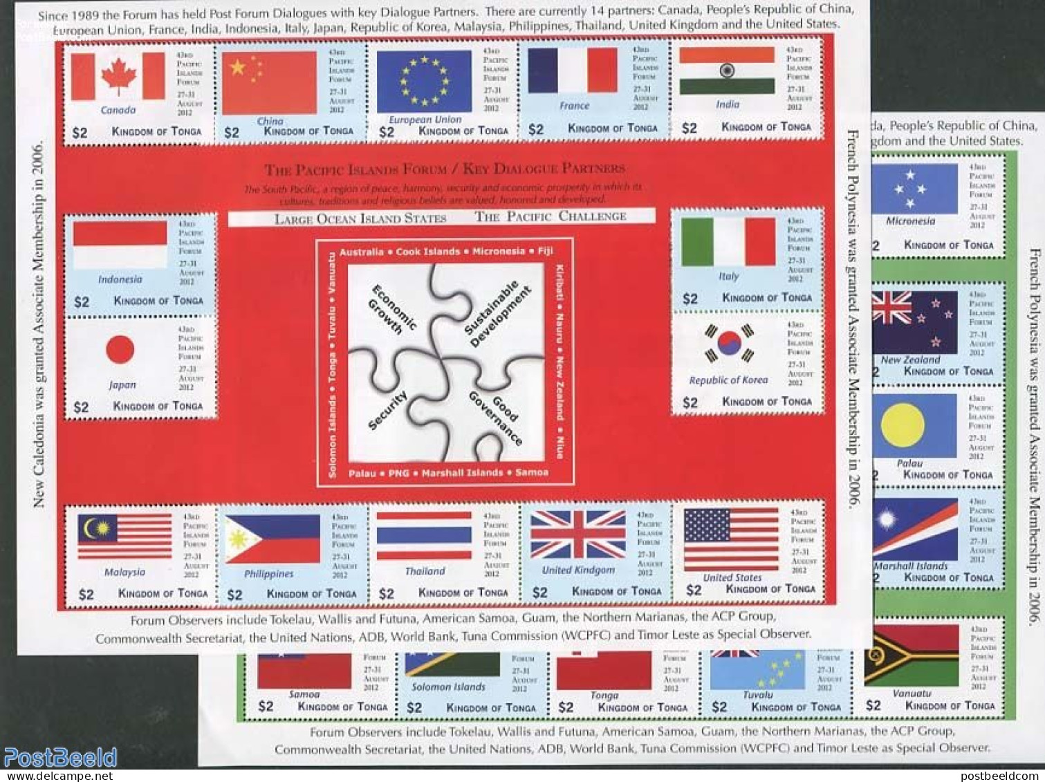Tonga 2012 Dialogue Partners 28v (2 M/s0, Mint NH, History - Various - Flags - Joint Issues - Emissions Communes