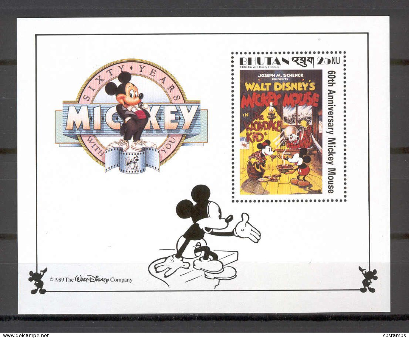 Disney Bhutan 1989 Mickey In The Klondike Kid MS MNH - Disney