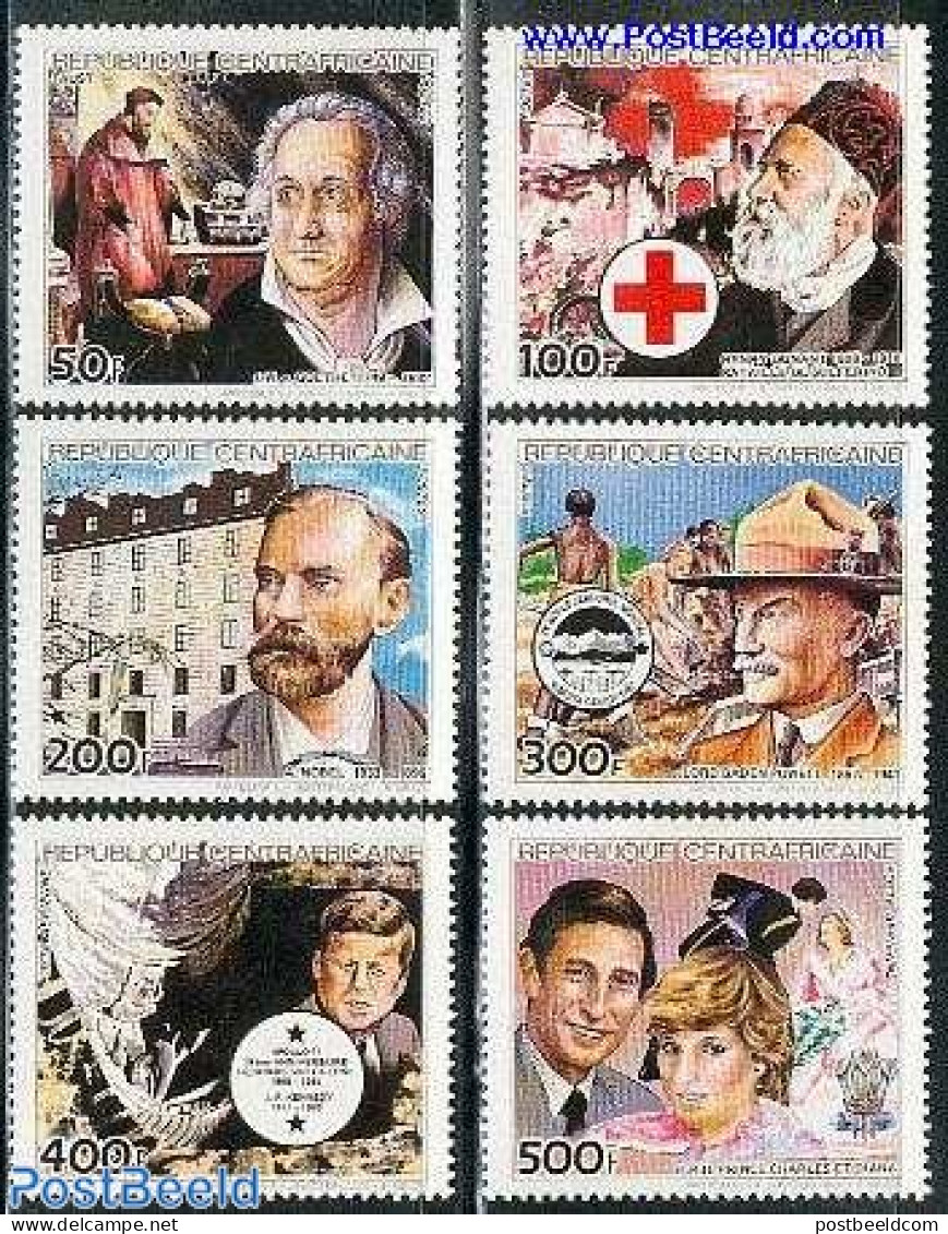 Central Africa 1984 Famous Persons 6v, Mint NH, Health - History - Sport - Red Cross - American Presidents - Nobel Pri.. - Croce Rossa