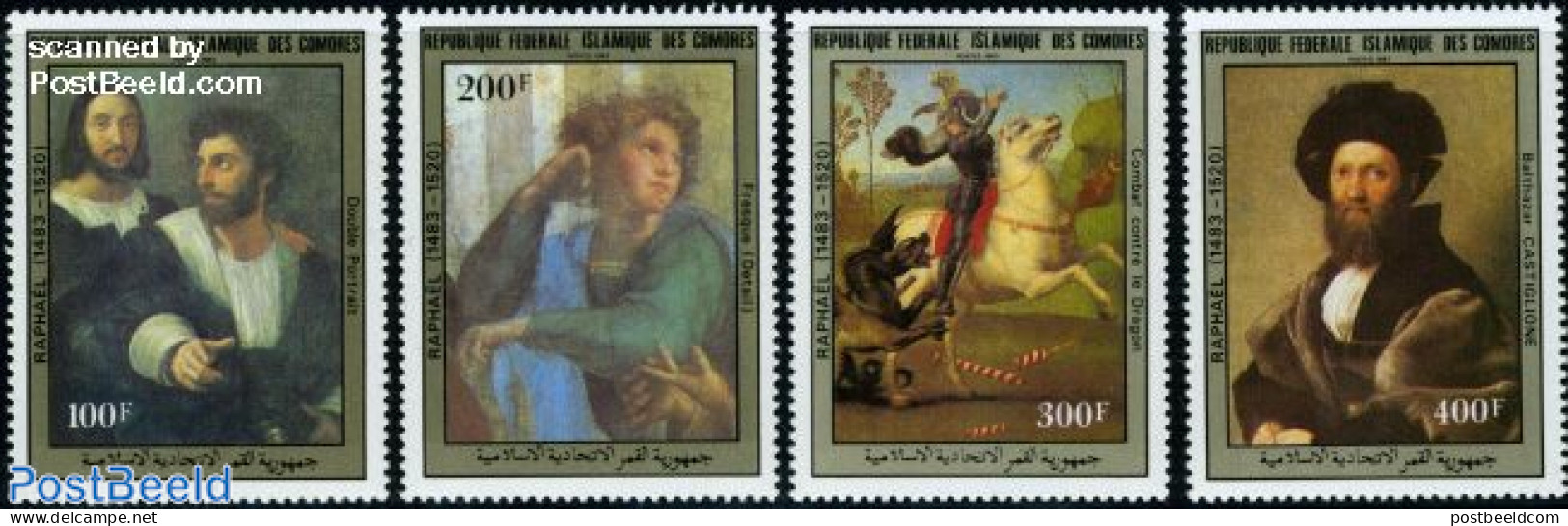 Comoros 1983 Raphael Paintings 4v, Mint NH, Nature - Horses - Art - Paintings - Raphael - Komoren (1975-...)