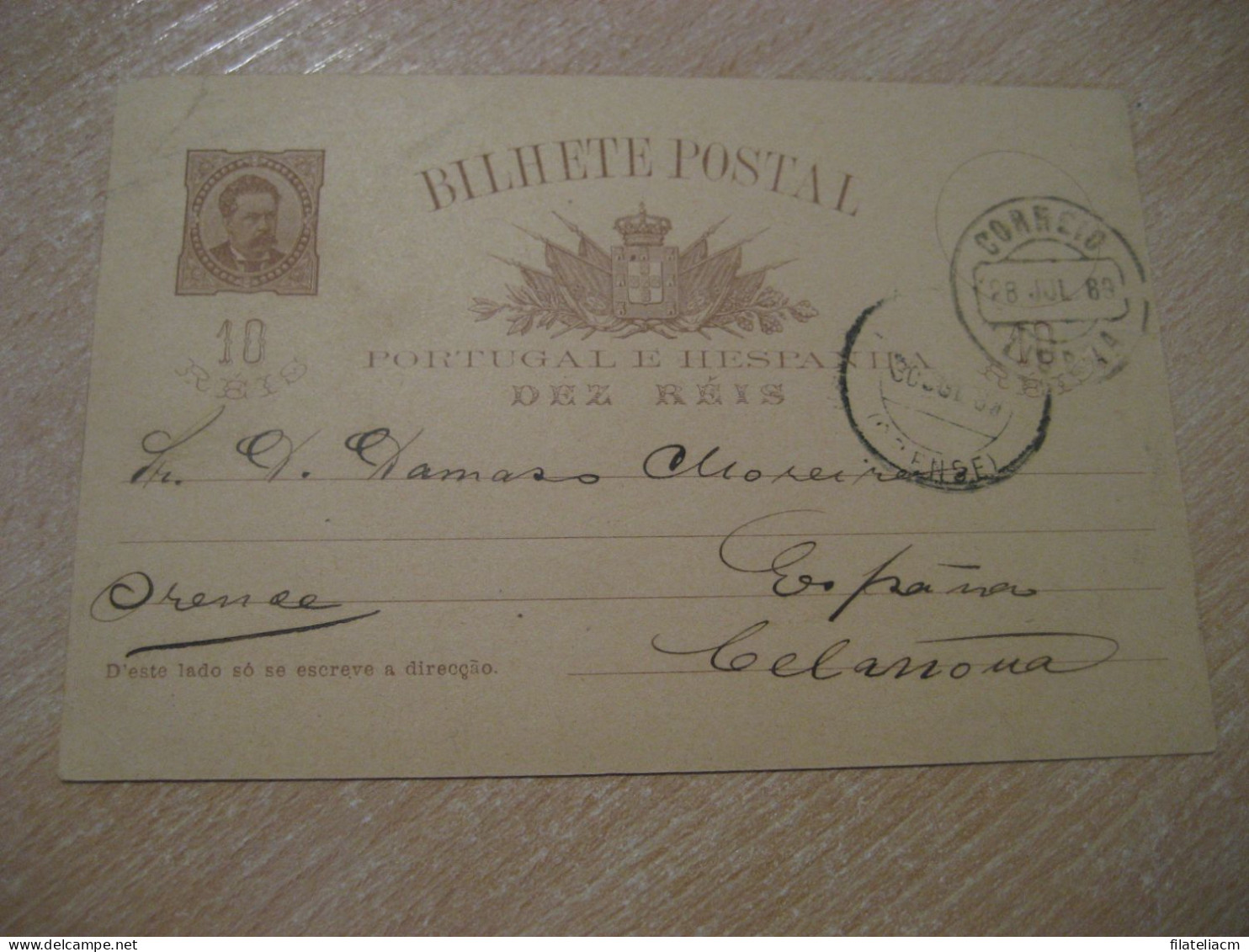 LISBOA 1889 To Celanova Orense Spain Cancel Bilhete Postal Stationery Card PORTUGAL - Storia Postale