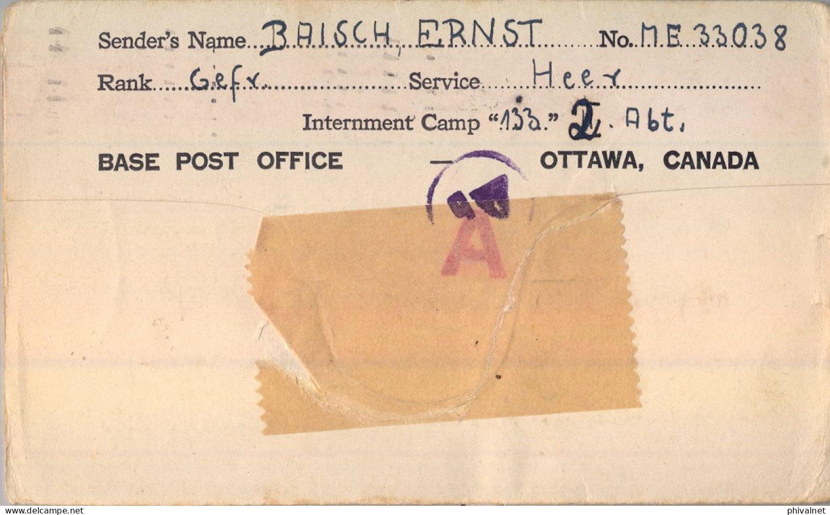 1942 P.O.W. , PRISONER OF WAR MAIL , OTTAWA - GERABRONN , SOBRE CIRCULADO , DOBLE CENSURA - Lettres & Documents